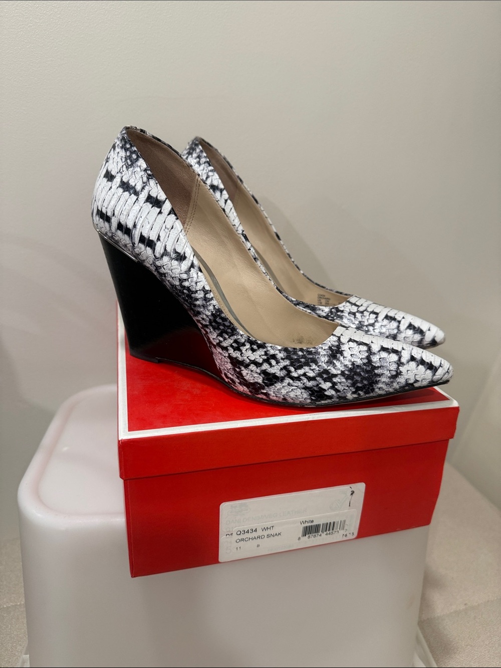 Coach Black and White Snakeskin Wedge Pumps